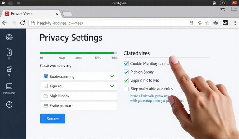 Representación visual de un usuario ajustando la configuración de privacidad en un navegador web.